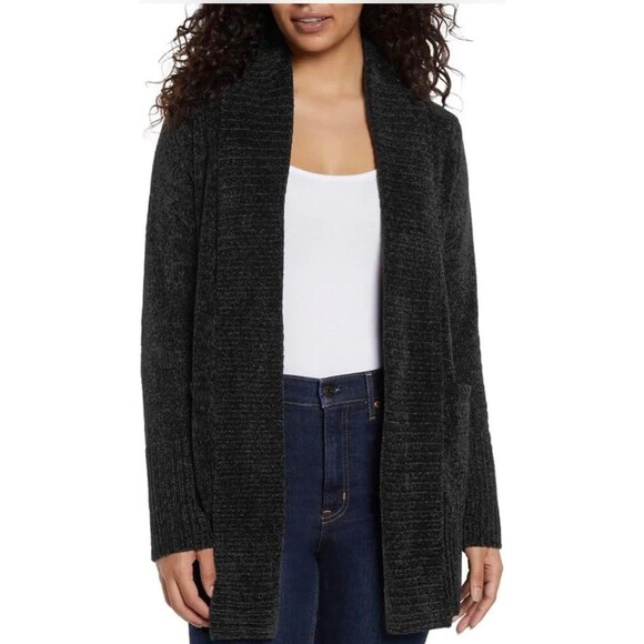 Orvis Womens Cardigan Sweater Chenille Pockets Soft Open Front Midnight Large - Picture 1 of 8